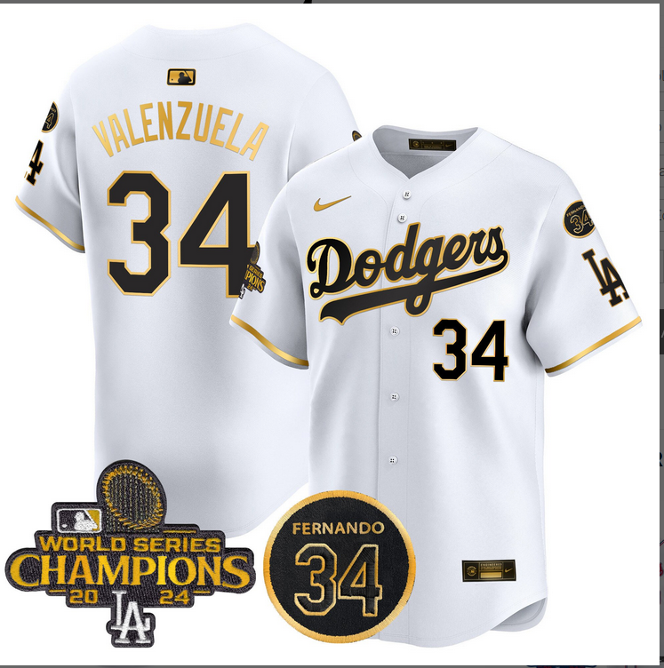 Men MLB Los Angeles Dodgers 34 Valenzuela white 2024 World Series Champions Patch Limited Jersey style 3